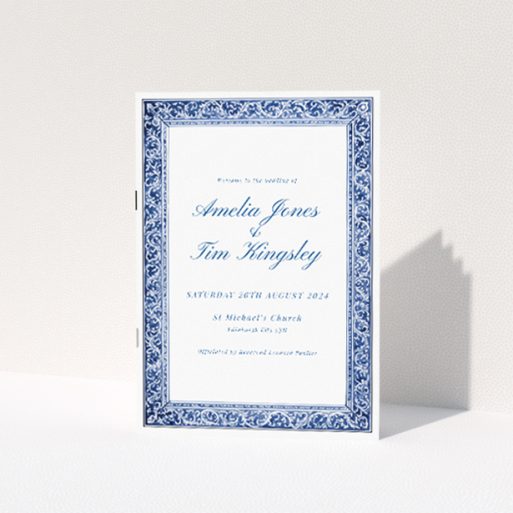 Utterly Printable Victorian Indigo Wedding Order of Service Booklet Template. This is a view of the front