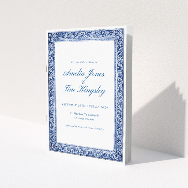 Utterly Printable Victorian Indigo Wedding Order of Service Booklet Template. This is a view of the front