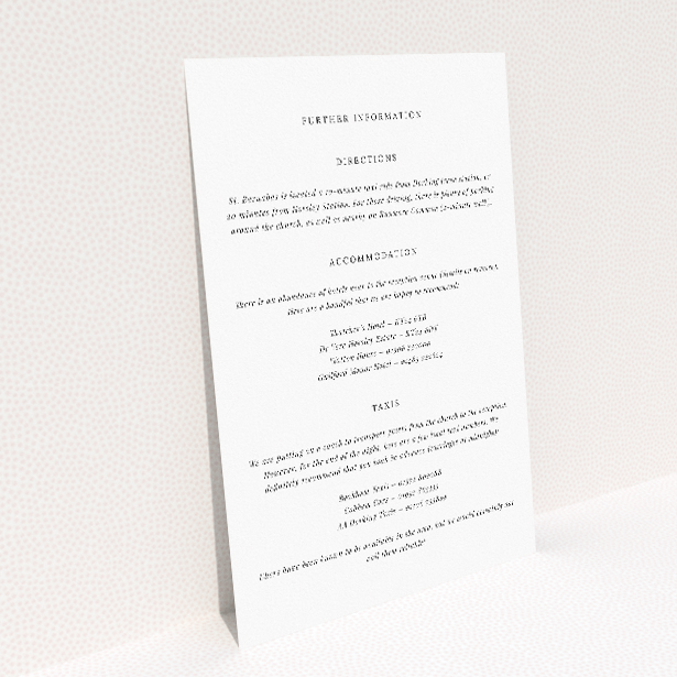 "Soho Script wedding information insert card featuring elegant and contemporary design, complementing the invitation's minimalist aesthetic, ideal for informing and captivating guests.". This image shows the front and back sides together