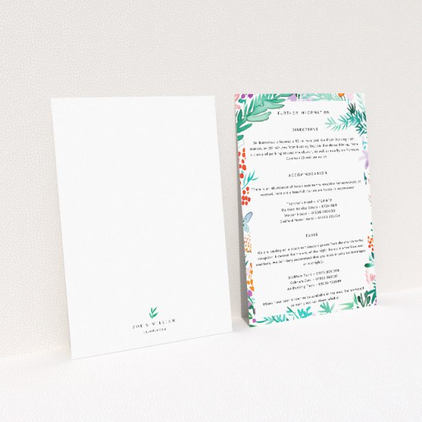 Utterly Printable Wreath Vibrations wedding information insert card with vibrant colours and natural motifs This image shows the front and back sides together