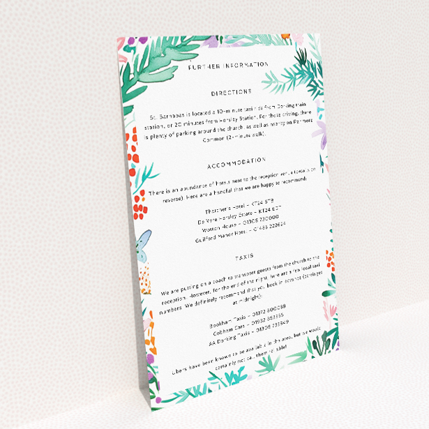 Utterly Printable Wreath Vibrations wedding information insert card with vibrant colours and natural motifs This image shows the front and back sides together