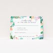 Utterly Printable Wreath Vibrations RSVP card - Vibrant watercolour foliage and florals RSVP card design for nature-inspired wedding stationery suite. This is a view of the front