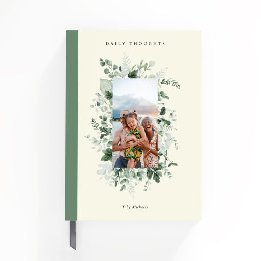 Floral personalised notebook design with a single photo on the front cover.