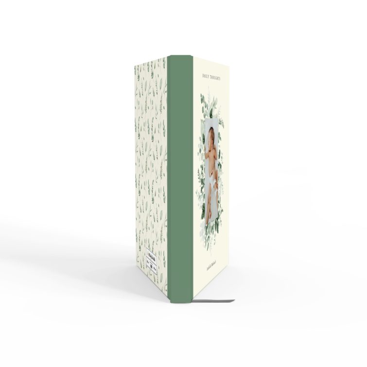 Floral design personalised notebook cover with one photo, featuring leaf patterns.