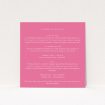 Vibrant Pink Serenity Wedding Information Insert Cards - Modern Typography Design. This is a view of the front