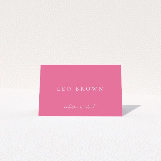 Vibrant Pink Serenity Place Cards - contemporary wedding stationery with refreshing pink hues and clean typography. This is a view of the front