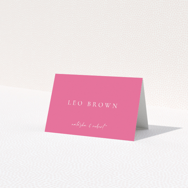 Vibrant Pink Serenity Place Cards - contemporary wedding stationery with refreshing pink hues and clean typography. This is a view of the front