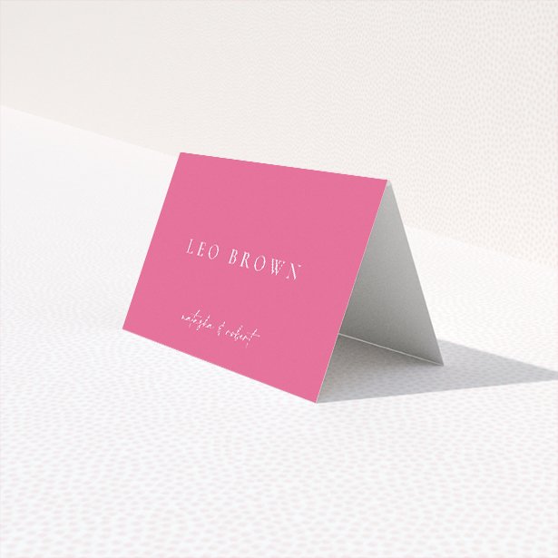 Vibrant Pink Serenity Place Cards - contemporary wedding stationery with refreshing pink hues and clean typography. This is a third view of the front