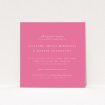 Vibrant Pink Serenity wedding invitation design - modern, inviting, pink backdrop, clean typography, elegant layout, joyful sophistication. This is a view of the front