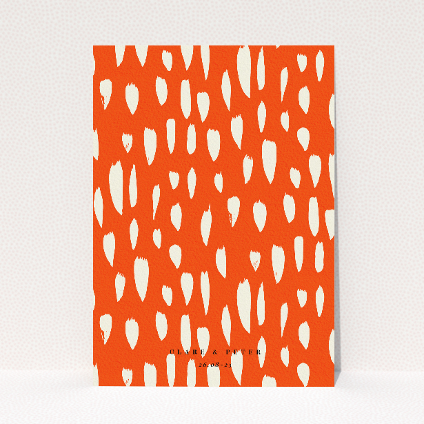 Vibrant Raindrops save the date card - A6-sized card with bold orange background and white teardrop shapes, perfect for announcing your special day This is a view of the back
