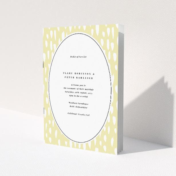 Whimsical Vibrant Raindrops Wedding Order of Service Booklet. This image shows the front and back sides together