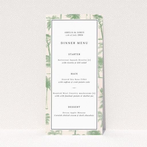 Vintage Engravings wedding menu template - Elegant design inspired by traditional botanical engravings, perfect for vintage charm weddings. This is a view of the front