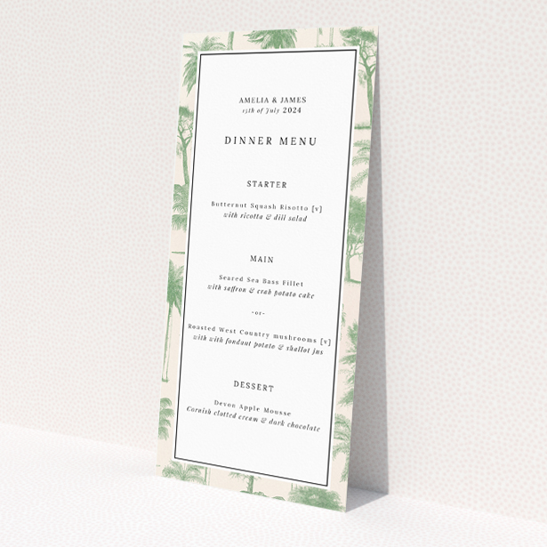 Vintage Engravings wedding menu template - Elegant design inspired by traditional botanical engravings, perfect for vintage charm weddings. This is a view of the back