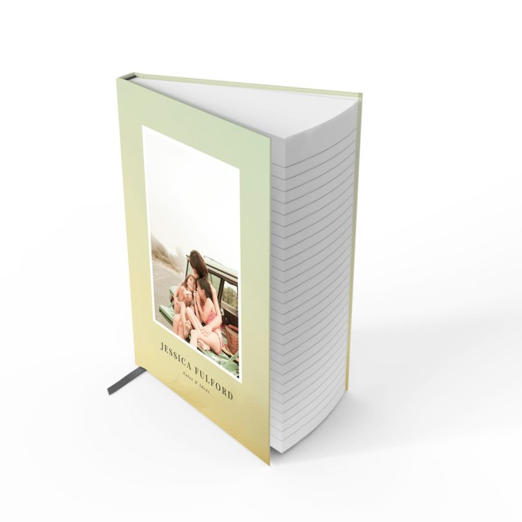 Personalised notebook design with photo on front cover and pastel background, ideal for notes and ideas.