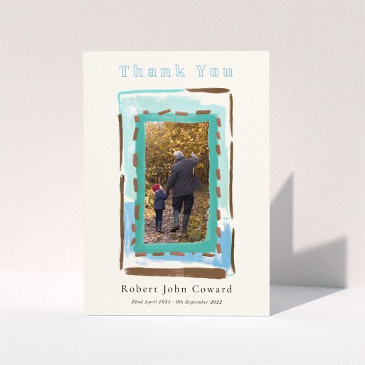 Funeral Card Design Funeral thank you card design with one photo in a painted frame on a light background