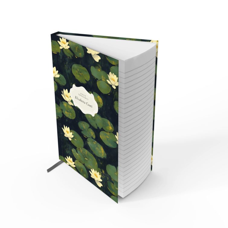 Floral lily pad design notebook cover with elegant typography, featuring 0 photos, from Utterly Printable.