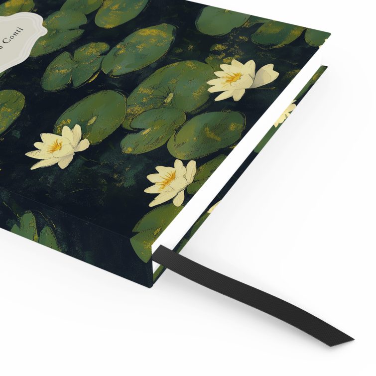 Floral lily pad design notebook cover with elegant typography, featuring 0 photos, from Utterly Printable.