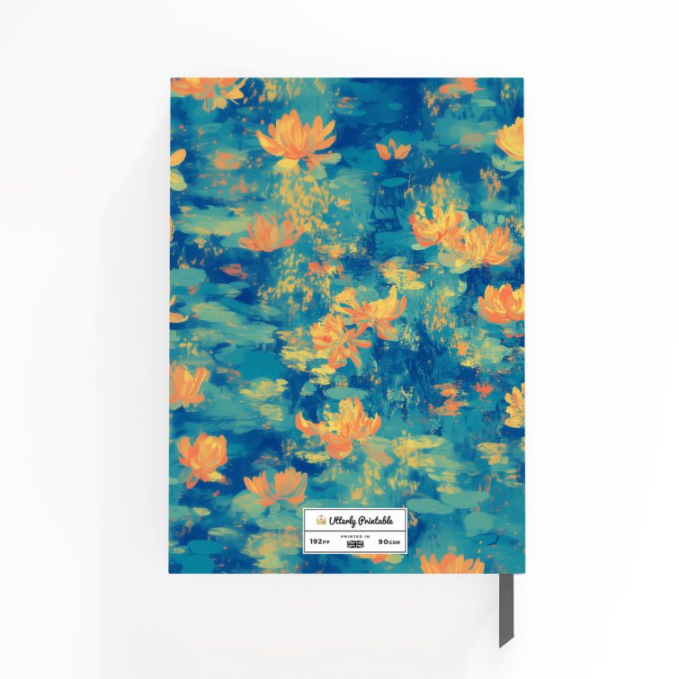 Colourful floral illustrated notebook cover design with vibrant orange and blue patterns.