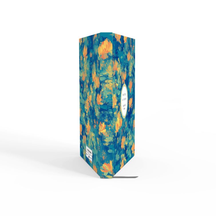 Colourful floral illustrated notebook cover design with vibrant orange and blue patterns.