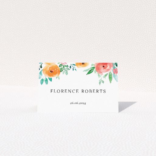 Watercolor Bliss Wedding Place Cards - Enchanting Watercolour Flowers Design. This is a view of the front