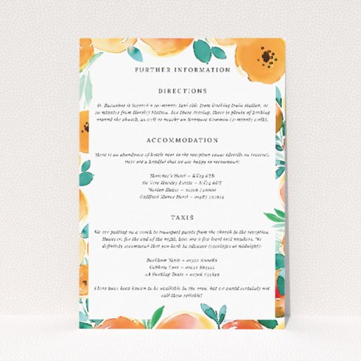 "Watercolor Bliss wedding information insert card featuring enchanting watercolour floral border and elegant serif font, ideal for couples seeking classic elegance with artistic whimsy.". This is a view of the front
