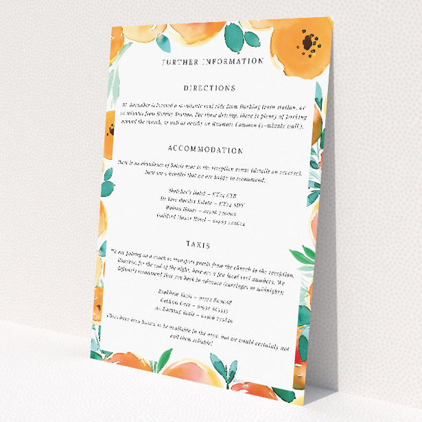 'Watercolor Bliss wedding information insert card featuring enchanting watercolour floral border and elegant serif font, ideal for couples seeking classic elegance with artistic whimsy.'. This is a view of the front