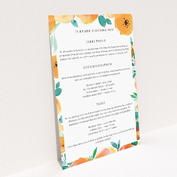 "Watercolor Bliss wedding information insert card featuring enchanting watercolour floral border and elegant serif font, ideal for couples seeking classic elegance with artistic whimsy.". This image shows the front and back sides together