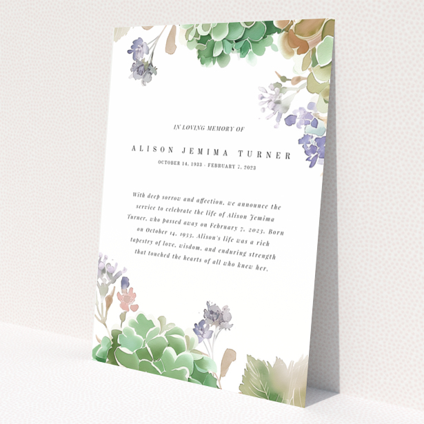 Floral funeral announcement design with one photo for celebrating the memory of a loved one