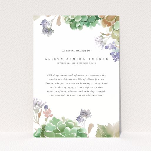 Floral funeral announcement design with one photo for celebrating the memory of a loved one