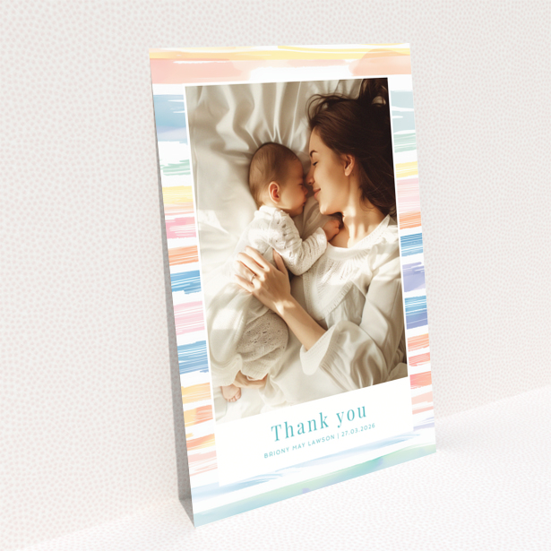 Baby thank you card reverse side design with one photo spot titled Portrait