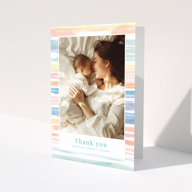 Baby thank you card featuring a design with one photo.