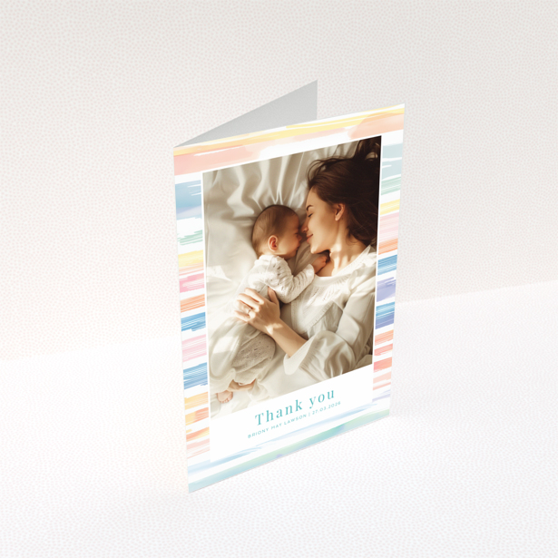 Baby thank you card featuring a design with one photo.