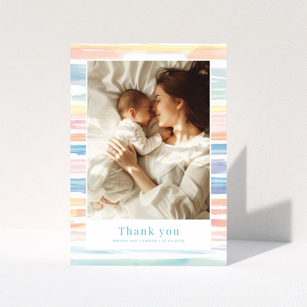 Baby thank you card featuring a design with one photo.