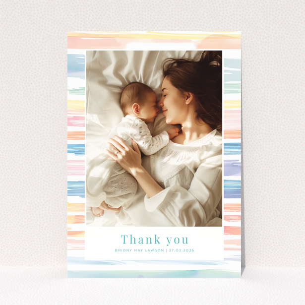 Baby thank you card featuring a design with one photo.