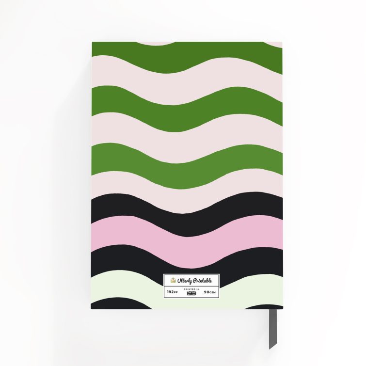 Colourful wavy design notebook cover with one photo placeholder from Utterly Printable.