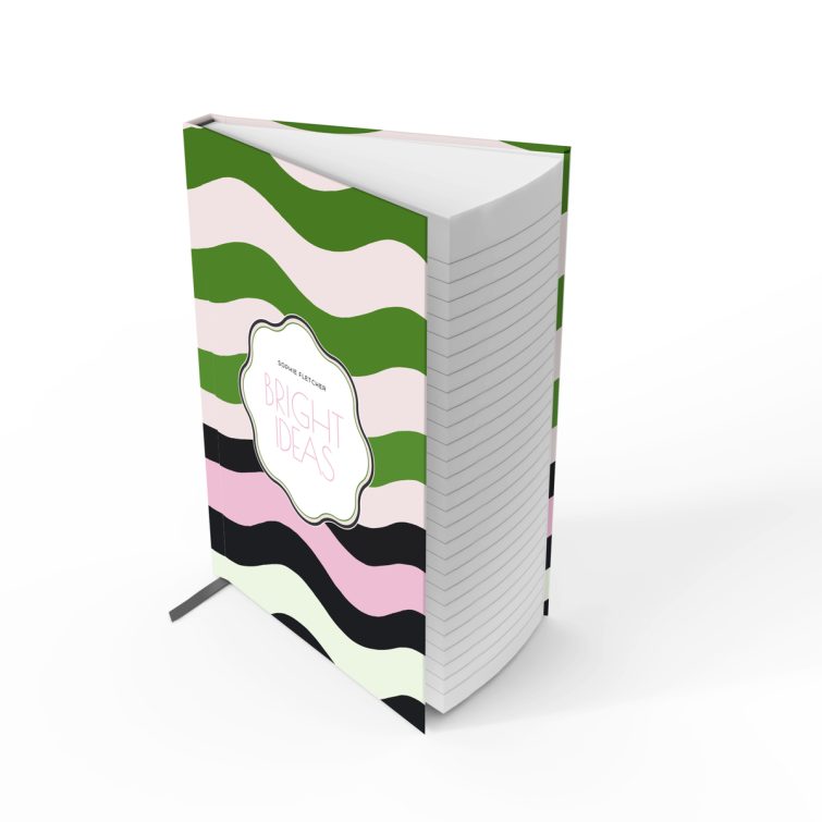 Colourful wavy design notebook cover with one photo placeholder from Utterly Printable.