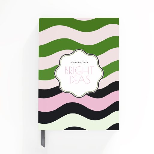 Colourful wavy design notebook cover with one photo placeholder from Utterly Printable.