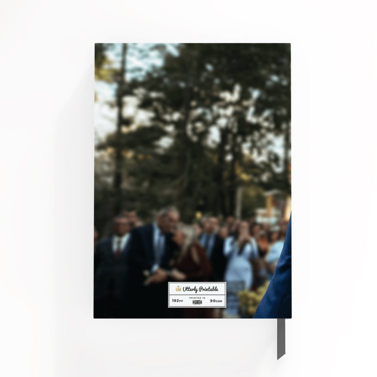 Wedding-themed personalised notebook design with one photo on cover by Utterly Printable.