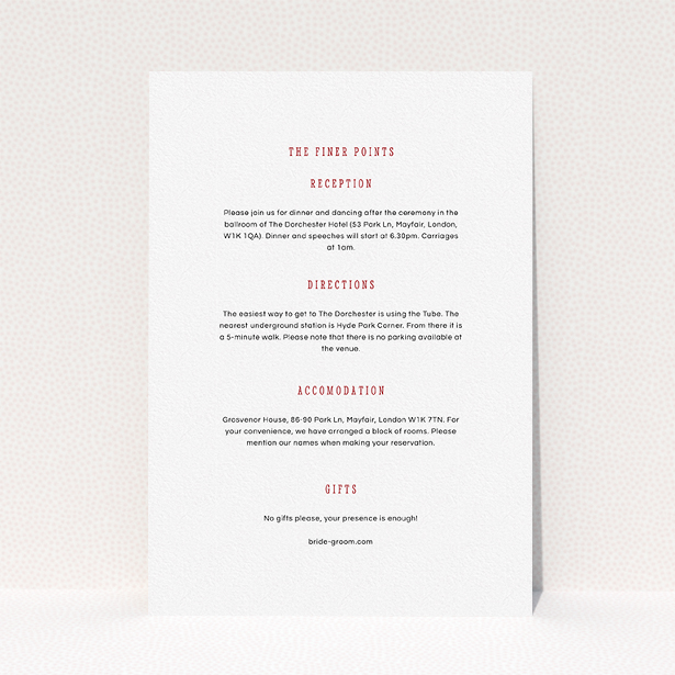 A wedding info sheet named "Answer the phone". It is an A5 card in a portrait orientation. "Answer the phone" is available as a flat card, with mainly white colouring.