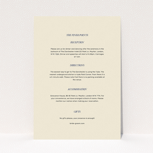 A wedding info sheet design called "As it is". It is an A5 card in a portrait orientation. "As it is" is available as a flat card, with mainly cream colouring.
