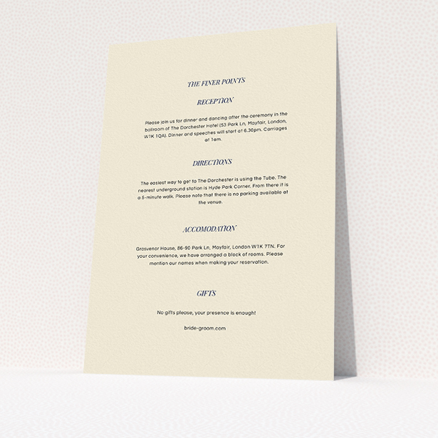A wedding info sheet design called "As it is". It is an A5 card in a portrait orientation. "As it is" is available as a flat card, with mainly cream colouring.