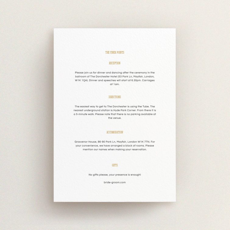Bold border in Wedding Information Insert Sheets