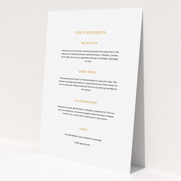 A wedding info sheet named "Bullet point". It is an A5 card in a portrait orientation. "Bullet point" is available as a flat card, with mainly white colouring.