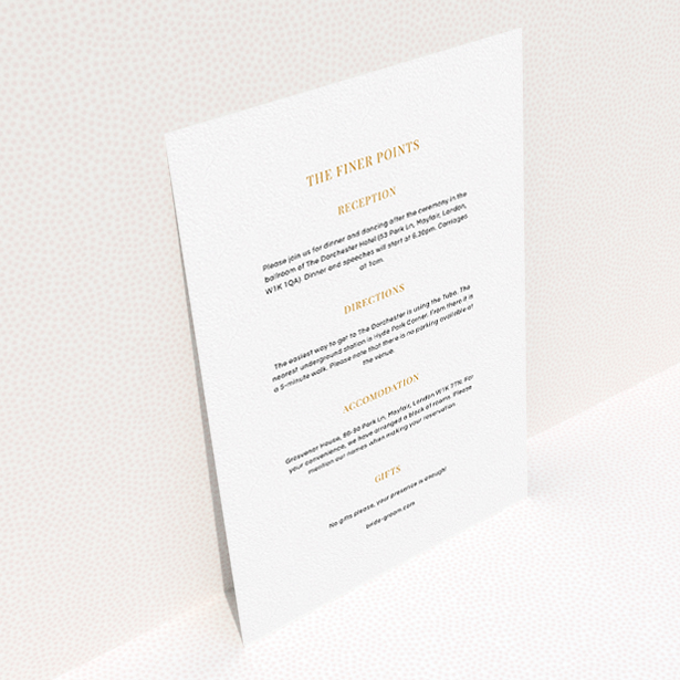 A wedding info sheet named "Bullet point". It is an A5 card in a portrait orientation. "Bullet point" is available as a flat card, with mainly white colouring.