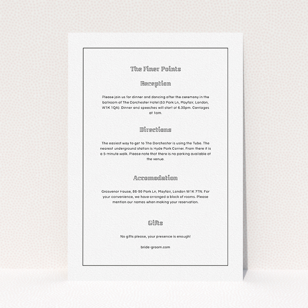 A wedding info sheet template titled "Deco mint". It is an A5 card in a portrait orientation. "Deco mint" is available as a flat card, with mainly white colouring.