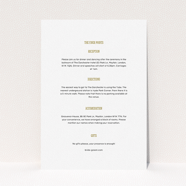 A wedding info sheet design titled "Fill the space". It is an A5 card in a portrait orientation. "Fill the space" is available as a flat card, with mainly white colouring.