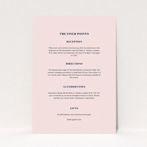 A wedding info sheet called "Lines with a thick border". It is an A5 card in a portrait orientation. "Lines with a thick border" is available as a flat card, with mainly light pink colouring.