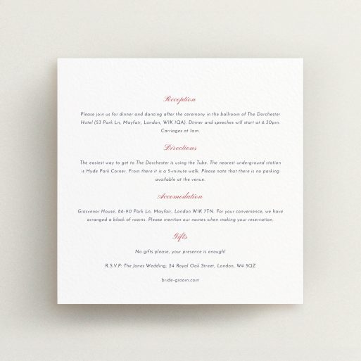 Wedding Information Insert Sheets - Lovebirds (Grey) A wedding info sheet called "Lovebirds". It is a square (148mm x 148mm) card in a square orientation. "Lovebirds" is available as a flat card, with mainly white colouring.