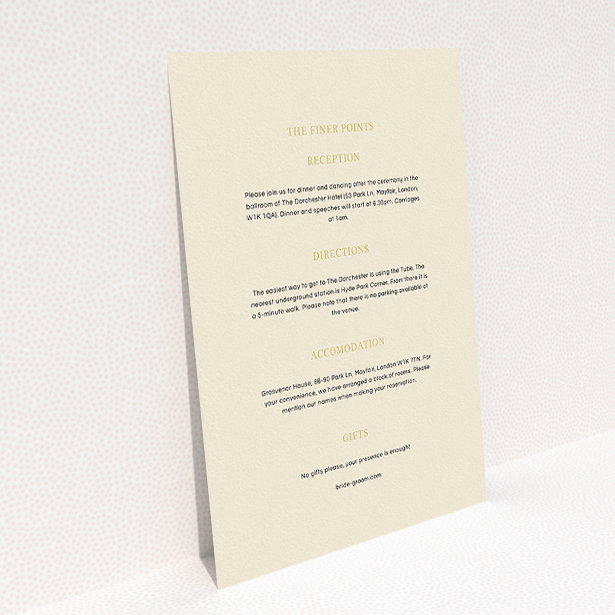 A wedding info sheet template titled "Lucky horse shoe". It is an A5 card in a portrait orientation. "Lucky horse shoe" is available as a flat card, with mainly cream colouring.