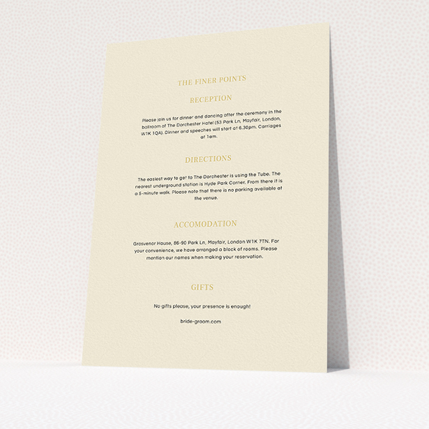 A wedding info sheet template titled "Lucky horse shoe". It is an A5 card in a portrait orientation. "Lucky horse shoe" is available as a flat card, with mainly cream colouring.
